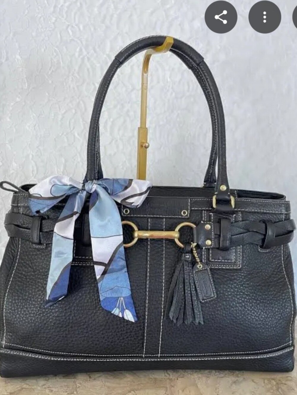 Blue Floral Twilly Scarf Purse Handle Wrap Hair Ribbon Satin Bag Accessory